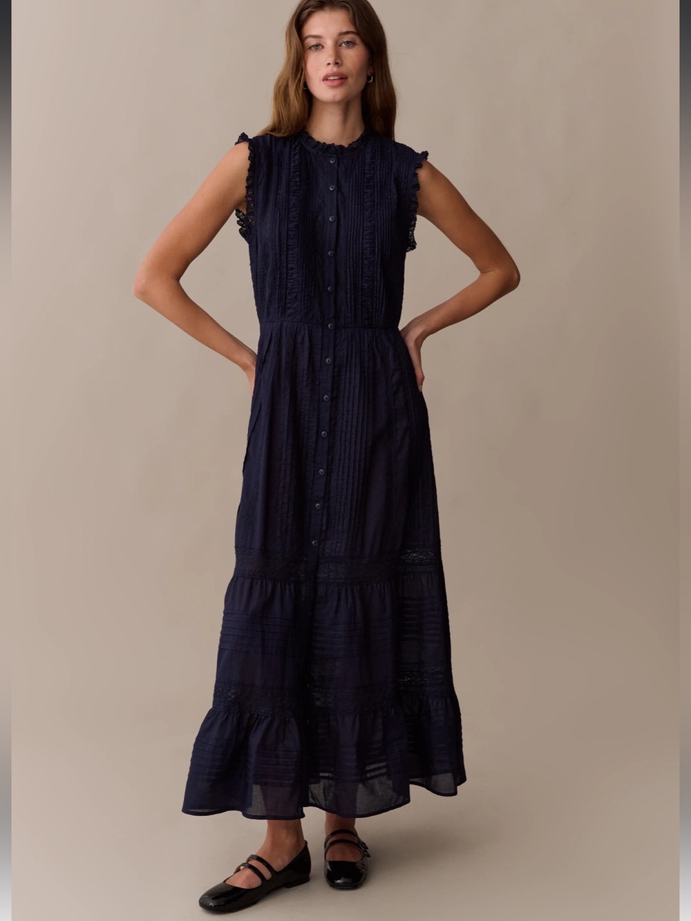NWT Sorella Primrose Navy Cotton Few Moda Solid & Striped Factory Dress Small